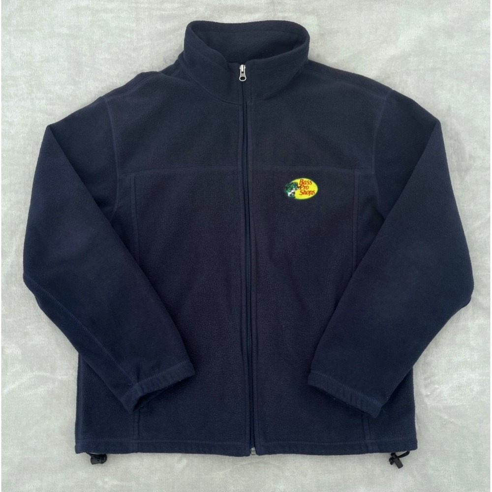 Bass Pro Shops Full Zip Fleece Jacket Men's M Navy Blue Outdoor Logo Warm